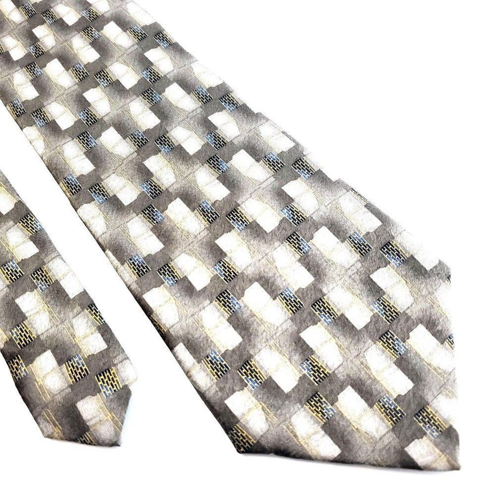 Pierre Cardin Beige Tan Abstract Geometric Print Long Wide Silk‎ Tie